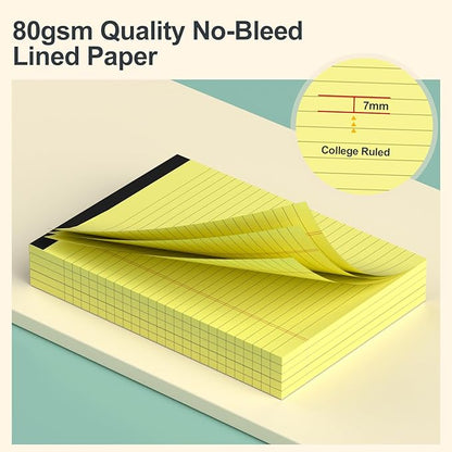 Small Yellow Legal Pads 5×8 – 12 Pack College Ruled Notepads with Perforated Pages and Double Sided Printing, Ideal for Work, Study, 80gsm Premium Thick Paper, Writing Pads 5"x8" 30 Sheets/60 Pages