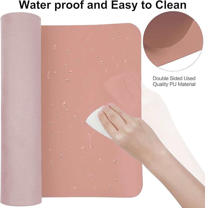‎Boutilon Leather Desk Pad 35"x 17" Non-Slip Mouse Pad,Office Desk Mat,Waterprooft PU Leather Desk Blotter,Desk Pad Protector,Desk Writing Pad for Home Office Decor (L-Pink,35"x 17")