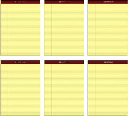 TOPS 8.5 x 11 Legal Pads, 6 Pack, Premium Docket Gold Brand, Narrow Ruled, Thick Yellow Paper, Sturdy Back, 50 Sheets, Made in USA (63941)