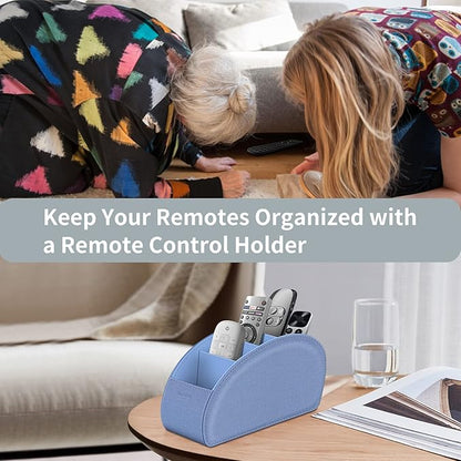 Remote Control Holder with 5 Compartments, KENOBEE Anti-slip Desktop Caddy Storage Organizer for Remote Controllers, Office Supplies, Makeup Brush, Media Accessories, Denim Blue