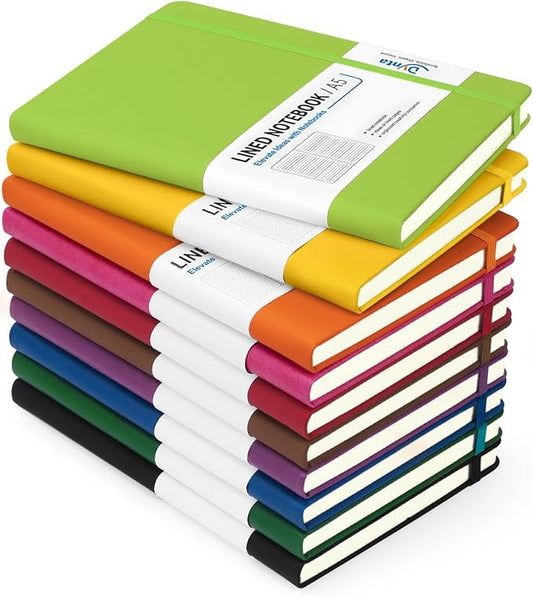 Hardcover Journal Notebooks, 10 Packs A5 Lined Journals Bulk for Writing 200 Pages/100Sheets, 8.4 x 5.8 inch, 10 Colors Classic Ruled Notebook for Work/Travel/College/Note Taking