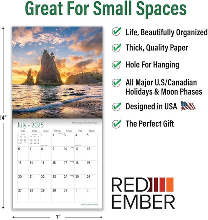 RED EMBER America's National Parks Mini 2025 Wall Calendar 12 Month | 7" x 14" Open | Thick & Sturdy Paper | Giftable | Calendar 2025