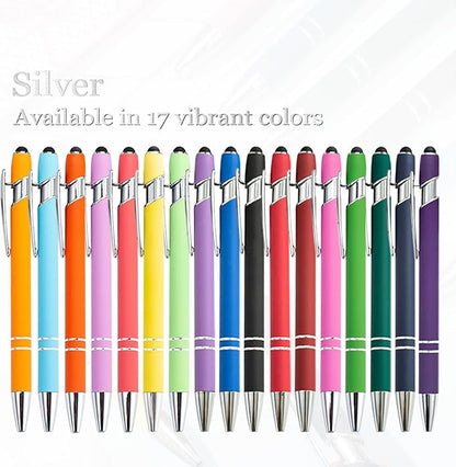 Up to 480 Pcs Personalized Pens in Bulk, Custom Metallic Printed Name Pens with Black Ink, Customized Pens Bulk with Stylus-Great Gift Ideas(Silver Barrel)