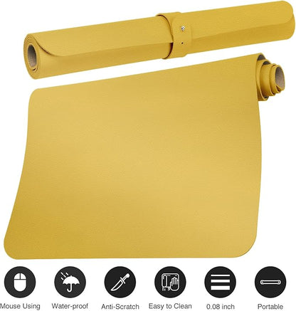 ‎Boutilon Leather Desk Pad 30" x14",Non-Slip Mouse Pad,Office Desk Mat,Waterprooft PU Leather Desk Blotter,Desk Pad Protector,Desk Writing Pad for Home Office Decor (M-Yellow)