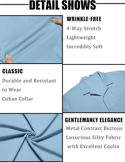 COOFANDY Men's Casual Cuban Guayabera Shirt Short Sleeve Button Down Shirts Summer Beach Shirts Vocation Vintage Shirts