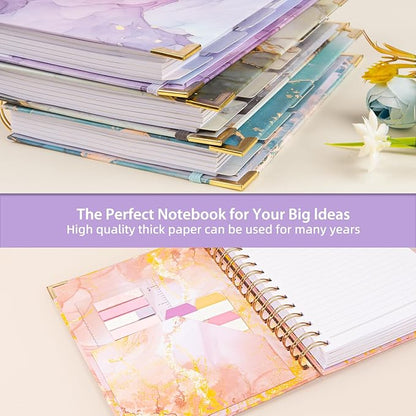 Spiral Notebooks for Work, 240 Pages Lined Spiral Journal Notebook, 5 Subject A5 College Ruled Journals for Writing, 8.6”x6.2''Journaling Notebooks for School Office Supplies(Purple Marble)