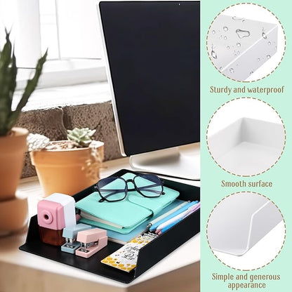 Wenqik 2 Pcs Stackable Paper Trays Rectangular Plastic Desk Tray Holder Desktop Document File Paper Organizer Plastic Storage Letter Tray for Office Classroom, Black