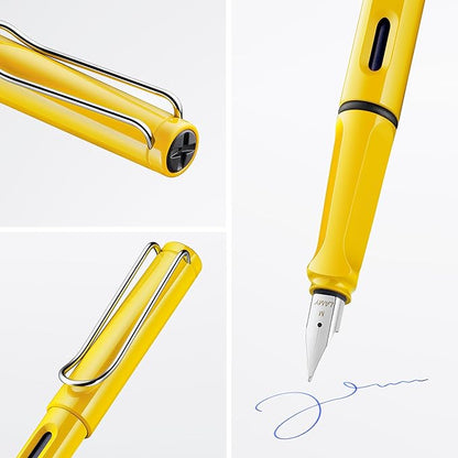 LAMY safari yellow - Fountain Pen with ergonomic grip & polished steel nib in size B - ideal for any Writing & Calligraphy - including LAMY T 10 blue cartridge - Right-Handed