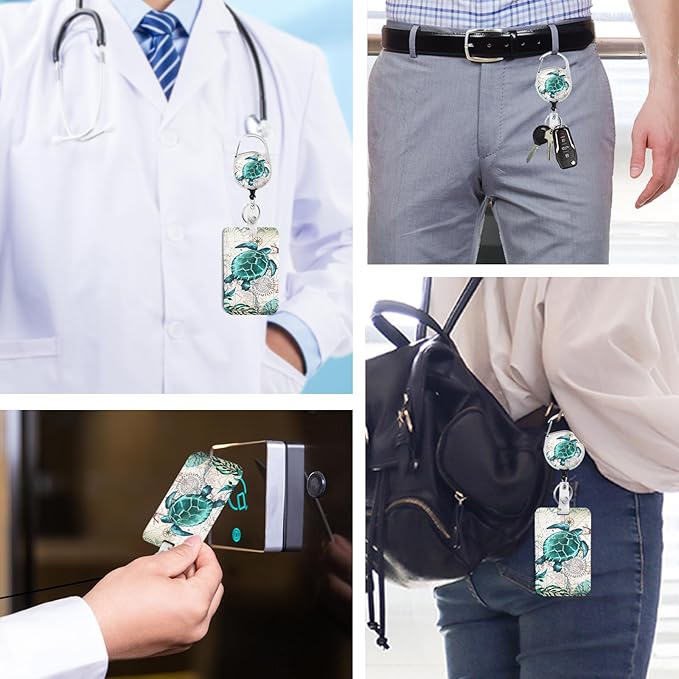 Sea Turtle Badge Holder with Retractable Reel and Breakaway Lanyard，Badge Clips Retractable Heavy Duty Badge Reel，Funny Keychain，ID Holder with Breakaway Lanyard for School Nurse Office Teen