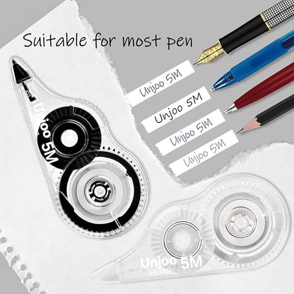 White Correction Tape, Easy To Use Applicator for Instant Corrections Wrong Writing At Any Time, For school, Office (12pack, 5M/196" x 0.2", Black)