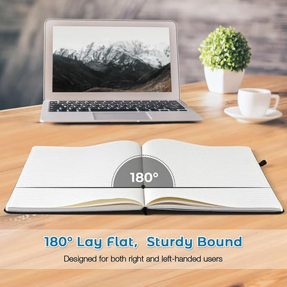 Lined Journal Notebook, 8.5" x 11" Hardcover Leather Notebook for Work, Wide Ruled Notebook Journal for Women Men, 192 Thick Paper, Lay Flat, 2 Pockets, A4 Large Journals for Writing, Navy Notebook