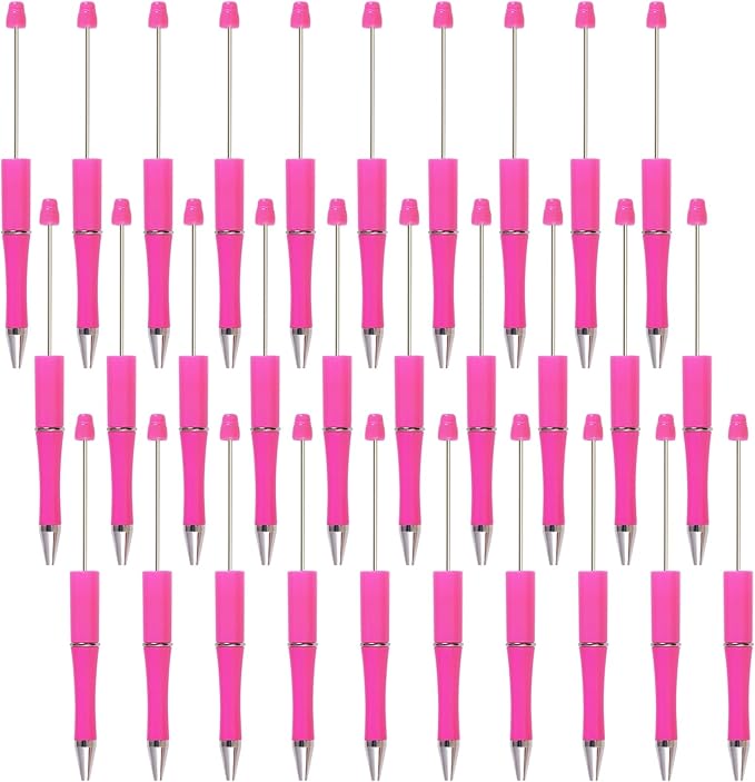 jiebor 30Pcs Hot Pink Beadable Pens Plastic Bead Pen Black Ink Ballpoint Pens Diy Pens Cute Cool Pens for Kids Girls Students Teacher Bridal Graduation Gift Office School Supplies
