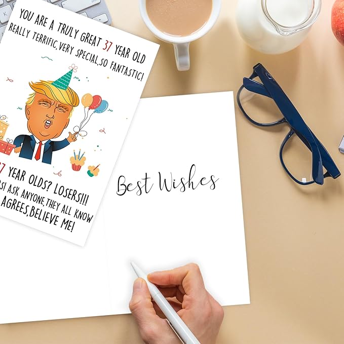Funny Trump 37th Birthday Card, Funny 37th Birthday Gifts for Men Women, Happy 37 Year Old Birthday Decorations for Her Him Dad Mom, Great 37 Birthday Gift Cards for Husband Wife