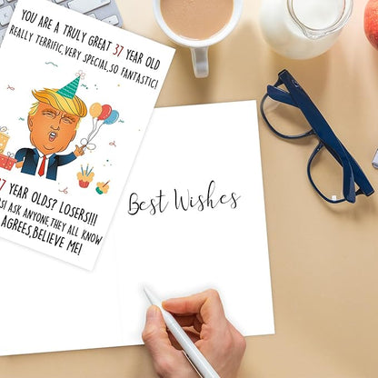 Funny Trump 37th Birthday Card, Funny 37th Birthday Gifts for Men Women, Happy 37 Year Old Birthday Decorations for Her Him Dad Mom, Great 37 Birthday Gift Cards for Husband Wife