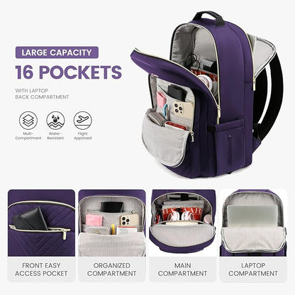 LOVEVOOK Laptop Backpack for Women 17.3 inch,Cute Women Travel Backpack Purse,Professional Laptop Computer Bag,Waterproof Work Business College Teacher Bag Carry on Backpack with USB Port,Royal Purple
