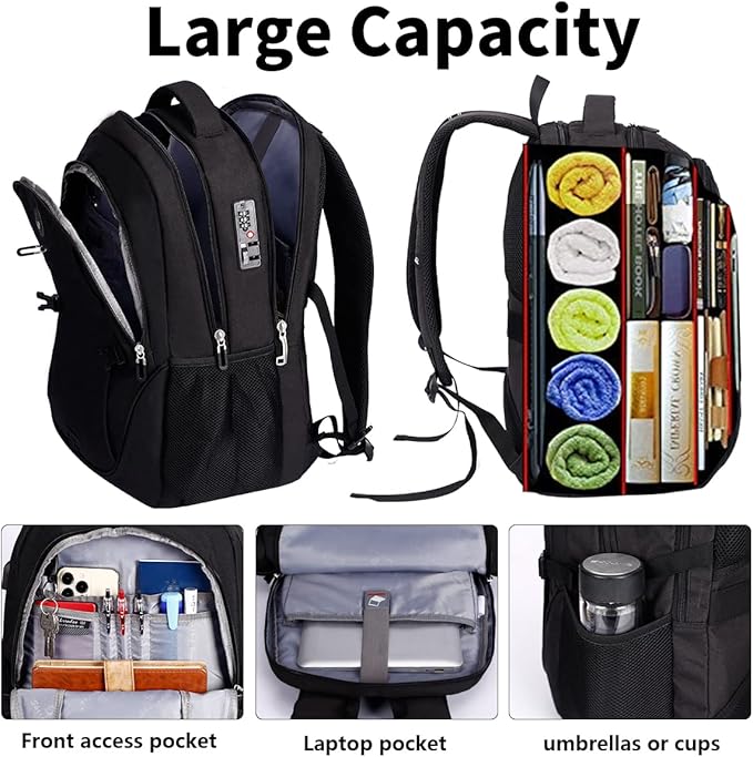 SHRRADOO Anti Theft Laptop Backpack Travel Backpacks with usb Charging Port for Women Men College High School Computer Backpack Bag Fits 16.3 Inch Laptop