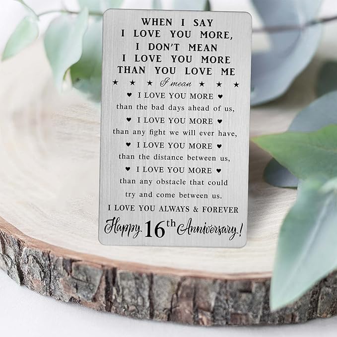 CPLJW 16th Anniversary Wallet Card Gifts for Men Husband, 16 Year Anniversary Romantic Gifts for Him