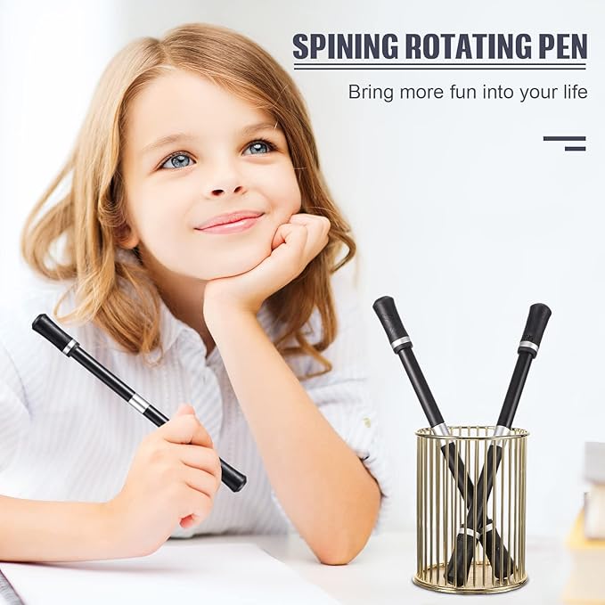 Outus 2 Pieces Spinning Pen Rolling Finger Rotating Gaming Trick Pen Mod with Tutorial No Refill Stress Releasing Brain Training Toys for Adults Office Supplies(Black and Silver)