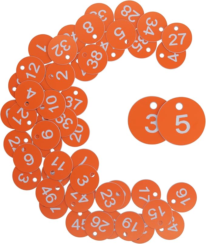StayMax Plastic ID Number Tags Engraved Tags Key Tags Without Key Rings (1-100, Orange)