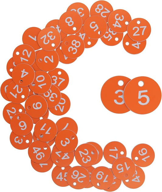 StayMax Plastic ID Number Tags Engraved Tags Key Tags Without Key Rings (1-100, Orange)