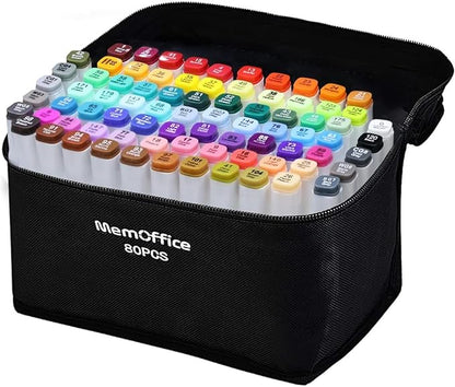 80 Colors Dual Tip Artist Alcohol Markers Set with Carrying Case - Perfect for Coloring, Drawing, Sketching, Card Making and Illustration - Perfect for Adults and Kids