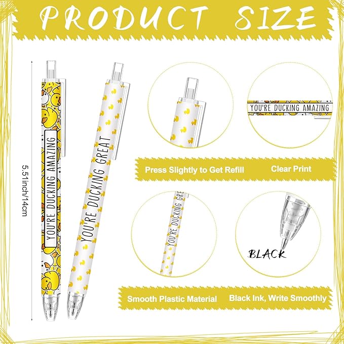 Jetec 60 Pcs Duck Pens Gifts Inspirational Cute Ballpoint Pens Bulk Motivational Employee Appreciation Gifts Black Ink for Duck Lovers Thank You Coworkers