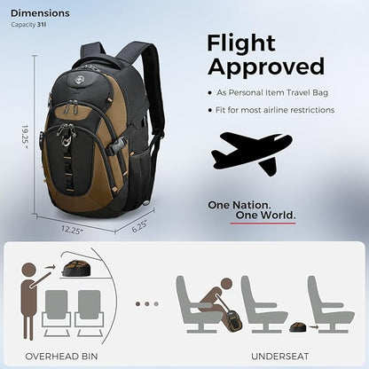Swissdigital Design Large Business Laptop Backpack with Smart USB Charging Port, Travel Backpack Fits 15.6 inches laptops, Water Repellent College Backpack for Men Women (VECTOR SD803-34 Tan/Black)