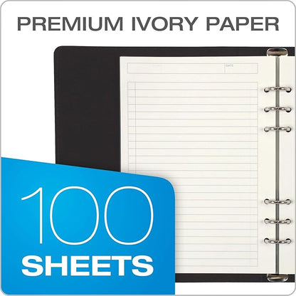 Oxford 6-Ring Professional Notebook, 7 x 9 Inch, Refillable Notebook, Writing Journal, Ivory Paper, 100 Sheets, Black Faux Leather Cover (90004)