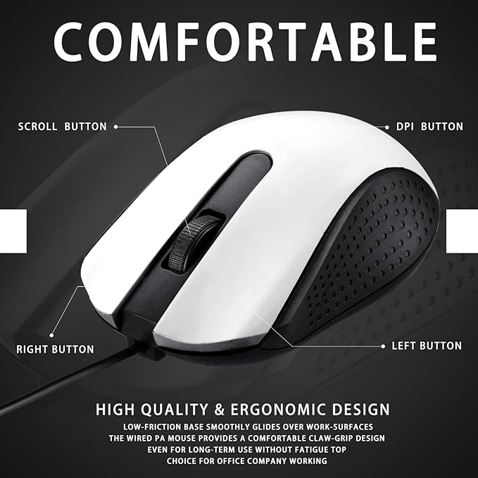 Hoteam 12 Pcs Wired Computer Mouse Bulk Cord USB Computer Mice Ergonomic Wired Mouse for Pcs, Computers, Laptops, Gaming Office Home Supplies (White)
