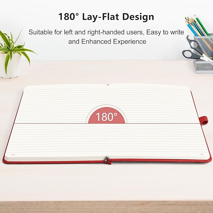 RETTACY Journaling Notebooks, A5 Lined Journal Notebook with 192 Numbered Pages, 5.7'' × 8.3'' Medium Size, for Writing, Work, Office, Leather Hardcover, 100 GSM Thick Paper (Red)