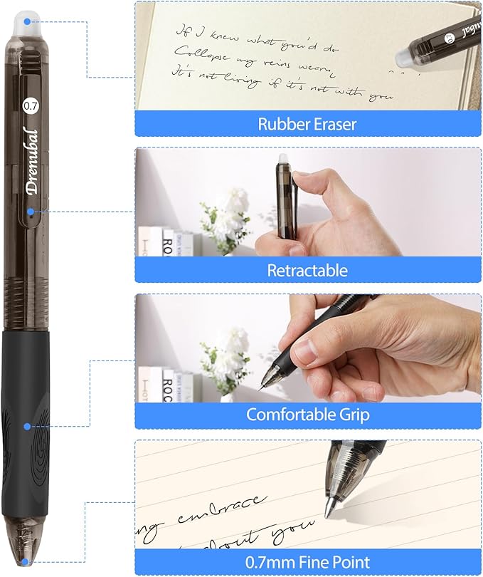 6-Pack Erasable Pen Set, Eraser Gel Pen,Erasable Pens, Ballpoint Pen, Fine 0.7mm Erasable Pen for a smooth writing experience - perfect for school, office and as a gift for kids or friends.