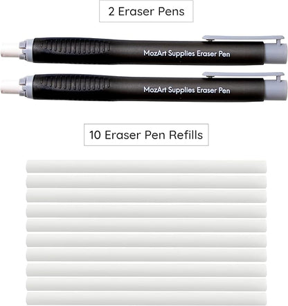 Mozart 2 Eraser Pen with 10 Jumbo Eraser Pen Refills Set, Easy to Use for Mechanical Pencils, Effective for Sketch, Architecture, Drafting, Art, Drawing Supplies.