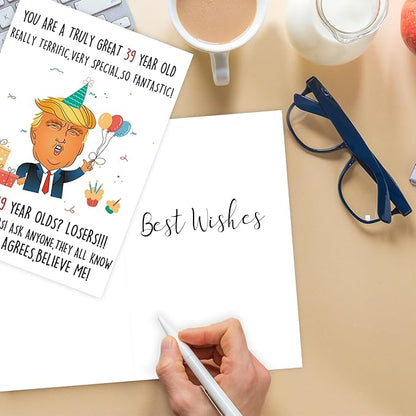 Funny Trump 39th Birthday Card, Great 39th Birthday Decorations for Men Women, Sweet 39 Year Old Birthday Gifts for Him Her, Great 1985 Birthday Gifts for Husband Wife