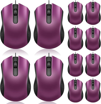 Hoteam 12 Pcs Wired Computer Mouse Bulk Cord USB Computer Mice Ergonomic Wired Mouse for Pcs, Computers, Laptops, Gaming Office Home Supplies(Purple)