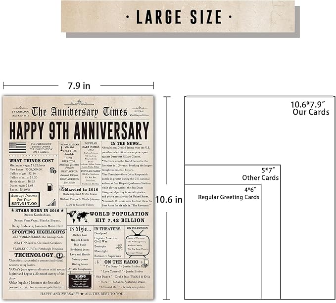 Big 9th Anniversary Card for Husband Wife, Funny 9 Years Wedding Anniversary Card Gift for Men Women, Willow Anniversary Card for Mom Dad Parents