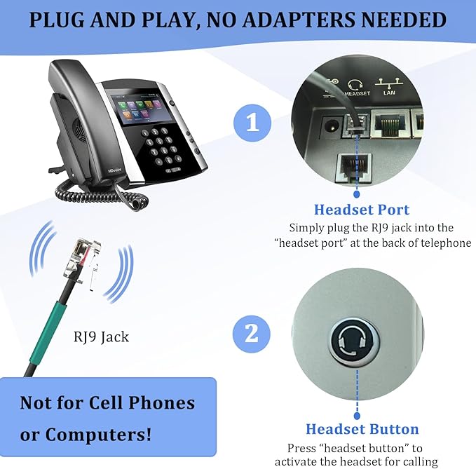 Callez RJ9 Phone Headset for Office Phones Wired Telephone Headset with Microphone Noise Cancelling Compatible with Polycom VVX411 VVX311 VVX410 Avaya 1416 1408 Plantronics S12 Mitel 6920 NEC Aastra