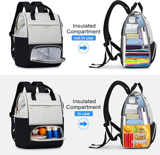 OIWAS Lunch Backpack for Women, 15.6 inch Laptop Backpack Insulated with USB Port, Work Backpack with Insulated Cooler Lunch Bag for Men Travel Work Travel Picnics Hiking, Beige Black