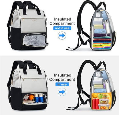 OIWAS Lunch Backpack for Women, 15.6 inch Laptop Backpack Insulated with USB Port, Work Backpack with Insulated Cooler Lunch Bag for Men Travel Work Travel Picnics Hiking, Beige Black