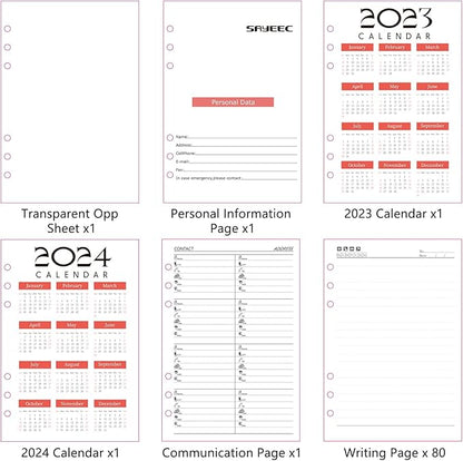 SAYEEC A5 Refill Paper Loose Leaf Lined Paper for A5 Planner Organizer 6 Holes Ring Binder Planner for Journals Notebooks Diaries Inserts, 80 Sheets