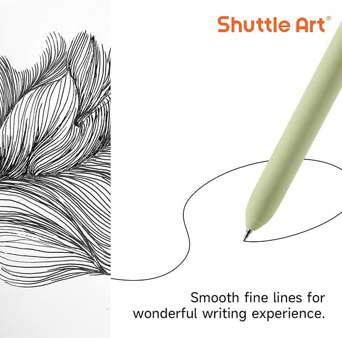 Shuttle Art Retractable Mild Gel Ink Pens, 11 Pack Black Ink Pens, Cute Pens 0.5mm Fine Point Soft Barrel for Writing Journaling Taking Notes School Office Home