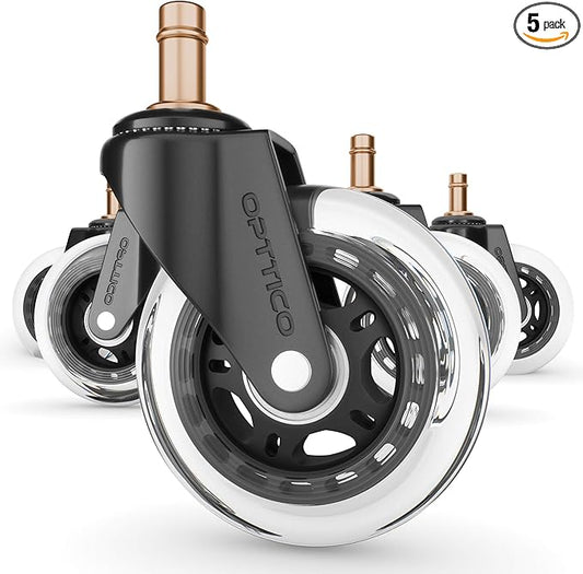 Office Chair Wheels for IKEA Chairs ONLY | Soft Rubber Computer Chair Caster Wheels Protect Your Hardwood Floors Better Than Any Office Chair Mat, Set of 5 Desk Chair Wheels, No Scratching or Marking.
