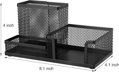 Comix Mesh Pen Pencil Holder Desk Organizer, 3 Compartment Wire Desktop Pen Pencil Cup Caddy Office Supplies Desk Accessories for Home Office School, Black