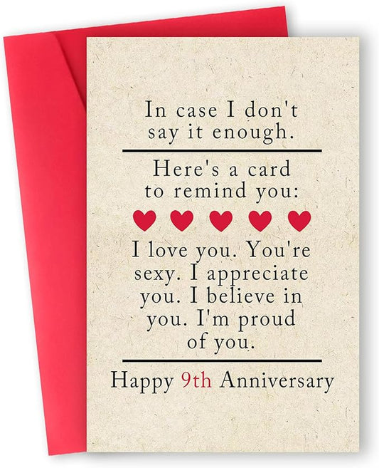 9 Year Anniversary Card Gifts for Him Her,Happy 9th Anniversary Card for Woman Men,Pottery Anniversary Card Gifts for Husband Wife,9th Wedding Anniversary Card
