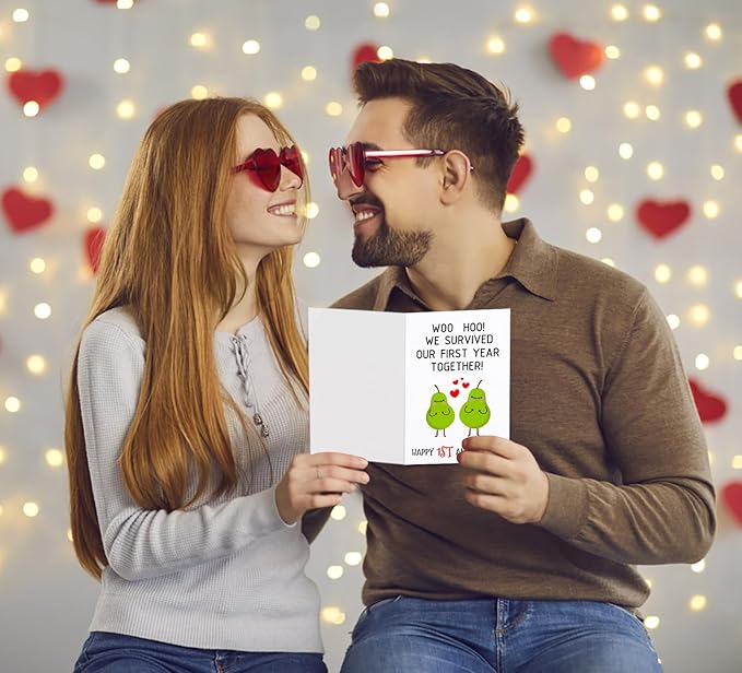 FaCraft Funny Anniversary Card for Him Her 1 Year Anniversary Card for Boyfriend Girlfriend One Year Anniversary Wedding Dating Card We Survived Our First Year Together Card for Husband Wife