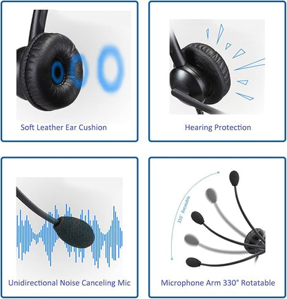 MAIRDI Call Center Headset with Microphone Noise Canceling, Office Phone Headset with RJ9 Jack & 3.5mm Connector for Landline Deskphone Cell Phone PC Laptop, for Mitel Aastra Toshiba NEC Shoretel