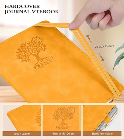 Lined Journal Notebook for Women and Men,Hardcover Leather Journaling Notebook for Writing, Travel, Business, Work and School,200 Pages A5 Notebook for Note Taking, Diary 5.9" × 8.5" - Yellow