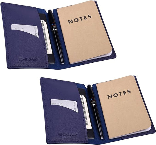 Wisdompro Journal Cover, 2 Pack PU Leather Notebook Cover for Field Notes, or other 3.5" x 5.5" Pocket Notebooks - Blue