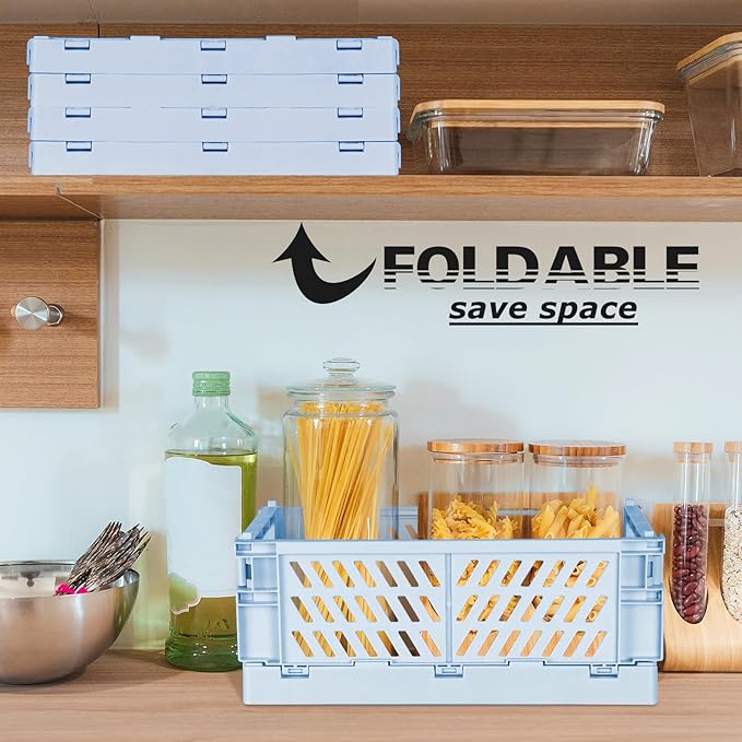 Tixill 2-Pack Mini Foldable Plastic Storage Box Mini Plastic Baskets for Organizing and Storage for Home Kitchen Bedroom Bathroom Office. (Blue, 16x11x6)