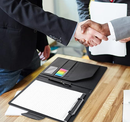 Padfolio Clipboard Folder, Leather Portfolio Organizer Binder with Magnetic Closure Cover for Interview Resume Office Conference, Business Portfolio Included Letter Sized Papers & Sticky Tabs & Pen