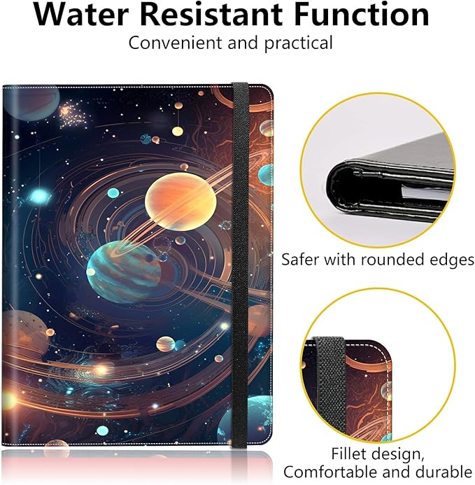 PU Leather Padfolio Folder Clipboard Portfolios Organizer Conference Document Organizer with Business Card Holder Storage Clipboard Writing Pad,Starry Night Moons Sun